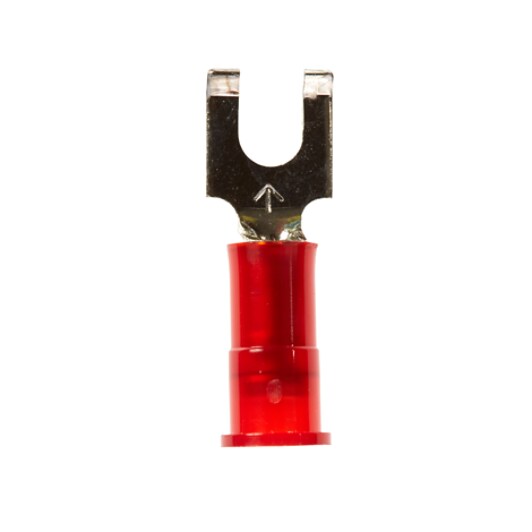 3M™ Scotchlok™ Color-Coded Block Fork is a lug connection terminal that ensures an ideal fit while offering reliable and safe performance. The terminal has a nylon-insulated, butted-seam barrel and withstands temperatures of -40 to 221 degrees F (-40 to 105 degrees C). Electrolytic copper construction offers good conductivity and a tin-plated finish resists corrosion.