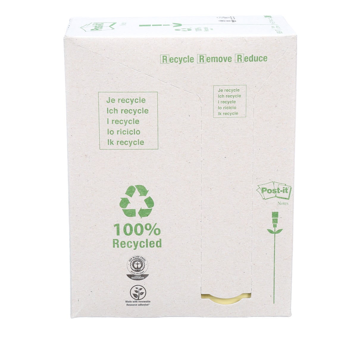 Post-it Rcycld Nots, 655-IT, Canry Yelw, 3inx5in, 100/pd, 16/pk