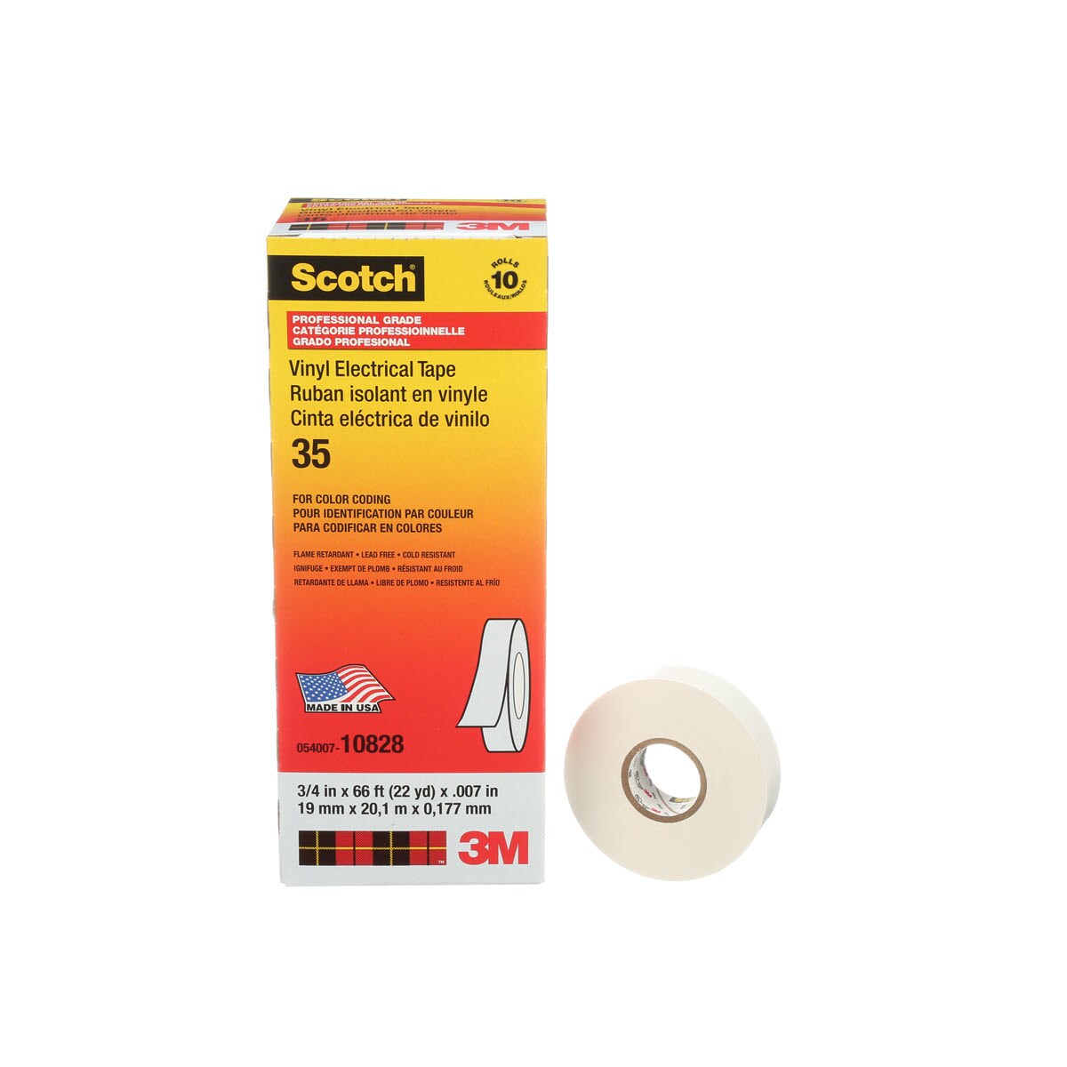 Scotch® 35 Pro Grade Vinyl Electrical Colour Coding Tape, white,