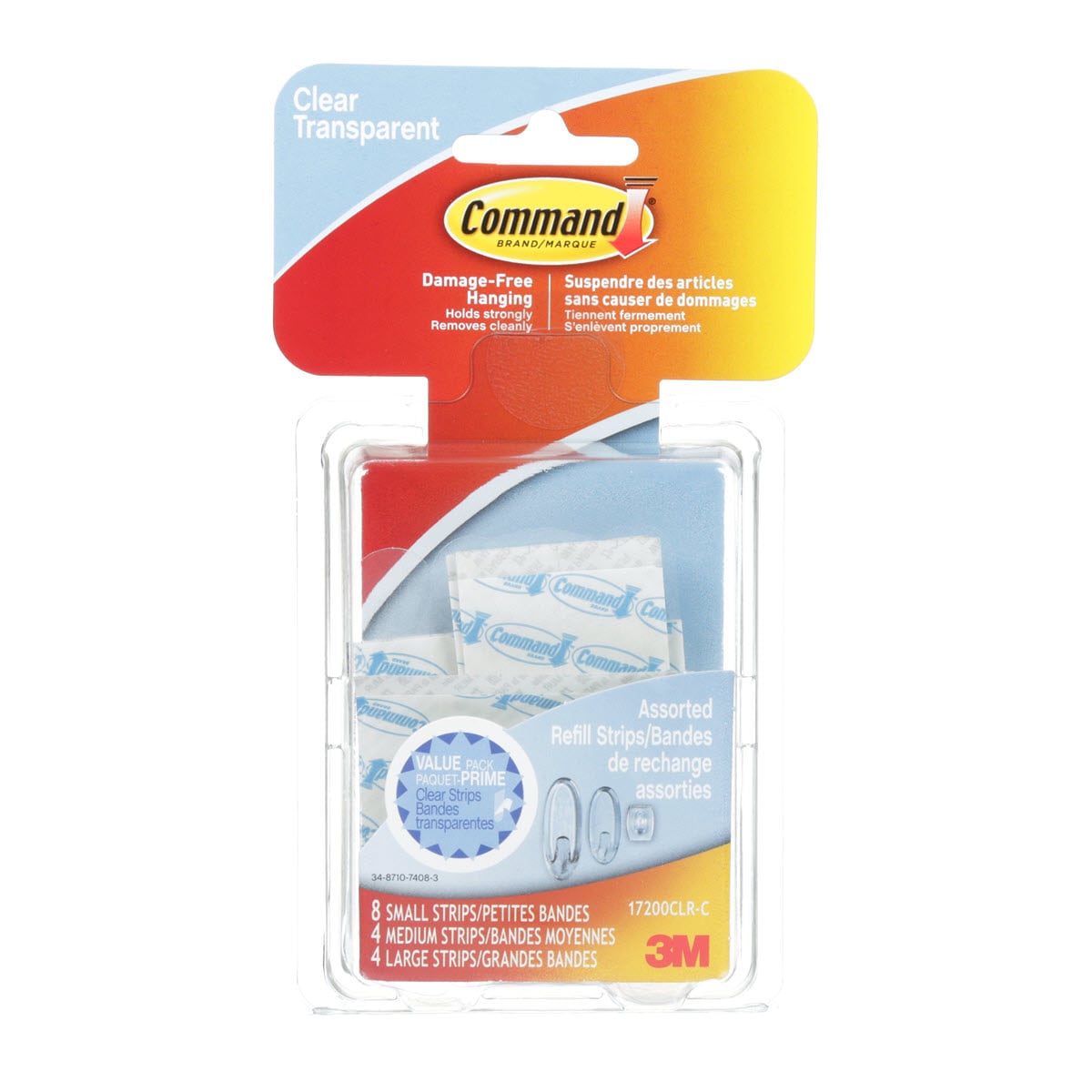 Command® Refill Strips 17200CLR-C, Clear, Assorted, 16 Strips/Pack