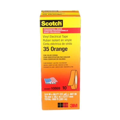 Scotch Professional Grade Vinyl Electrical Colour Coding Tape, 35, orange,7mil(0.18 mm), 3/4inx66ft