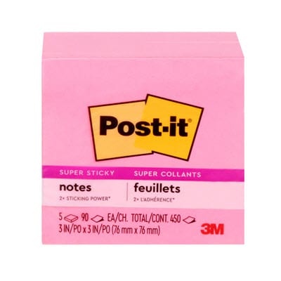 Post-it® Super Sticky Notes 654-5SSNP, Tropical Pink, 3 in x