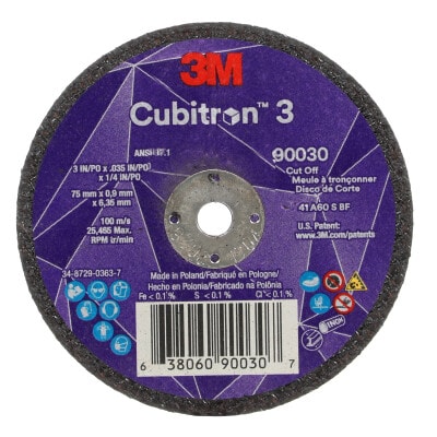 3M Cubitron 3 Cut-Off Wheel, 90030, 60+, T1, 3 in x 0.035 in x 1/4 in