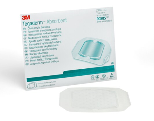 Tegaderm Absorbent Clear Acrylic Dressing, 90805 - white bkgd