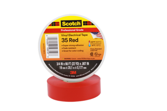 Scotch® Vinyl Electrical Color Coding Tape 35 red roll on white