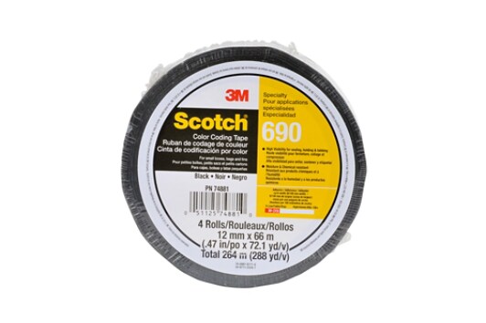 Scotch(R) Color Coding  Tape 690 Black, 12 mm x 66 m