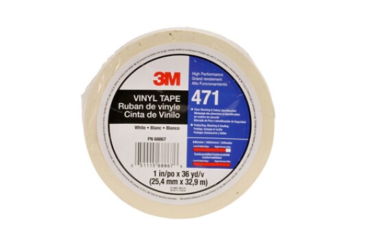 3M(TM) Vinyl Tape 471 White, 1 in x 36 yd