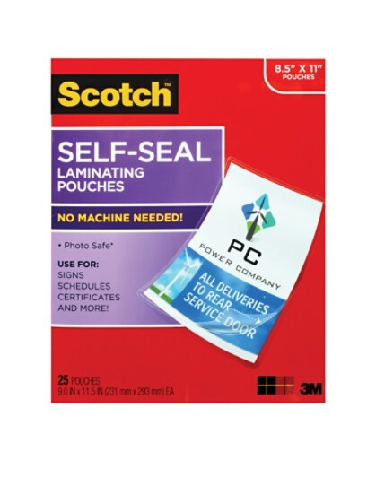 LS854-25G Scotch(TM) Self-Seal Laminating Pouches
