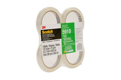 3M(TM) Specialty Packaging Tape 5910 Clear, 1/2 in x 72 yds
