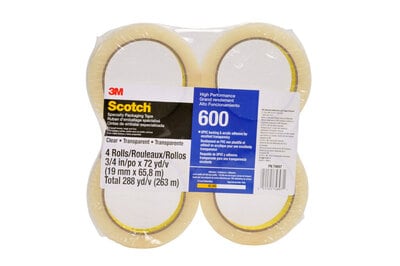 Scotch(R) Specialty Packaging Tape 600 Clear, 3/4 in x 72 yd