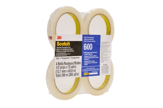 Scotch(R) Specialty Packaging Tape 600 Clear, 1/2 in x 72 yd