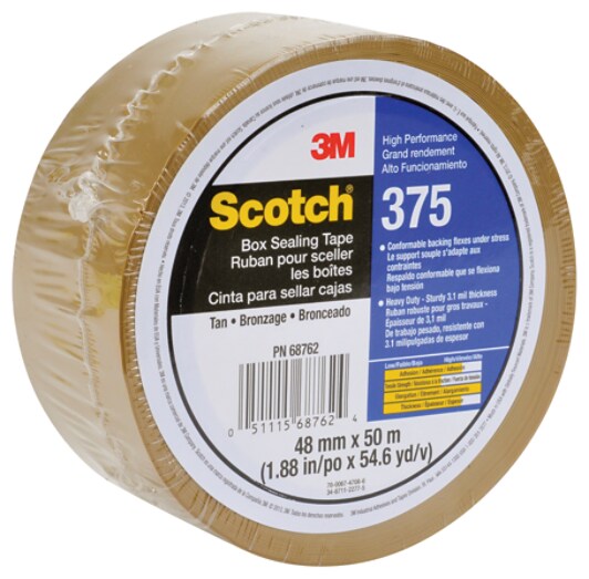 Scotch(R) High Peformance Box Sealing Tape 375 Tan, 48 mm x 50 m