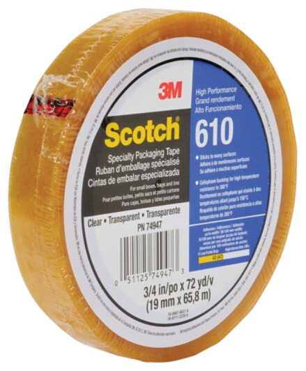 Scotch(R) Specialty Packaging Tape 610 Clear, 3/4 in x 72 yd