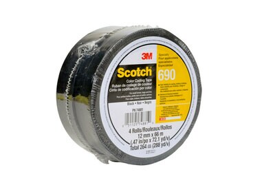 Scotch(R) Color Coding  Tape 690 Black, 12 mm x 66 m