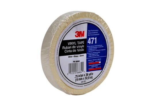 3M(TM) Vinyl Tape 471 White, 3/4 in x 36 yd