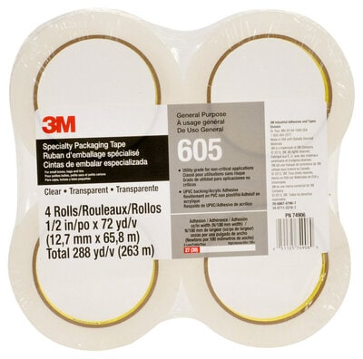 Scotch(R) Specialty Packaging  Tape 605 Clear, 1/2 in x 72 yd