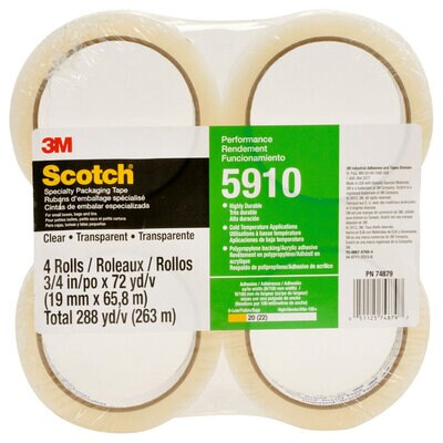 3M(TM) Specialty Packaging Tape 5910 Clear, 3/4 in x 72 yds