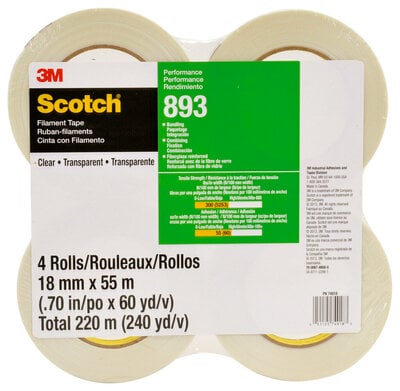 Scotch(R) Filament Tape 893 Clear, 18 mm x 55 m
