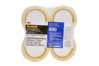 Scotch(R) Specialty Packaging Tape 600 Clear, 3/4 in x 72 yd