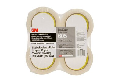 Scotch(R) Specialty Packaging  Tape 605 Clear, 1 in x 72 yd