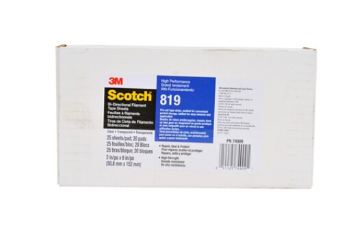 3M Bi-Directional Filament Tape Sheets 819 Clear, 2 in x 6 in