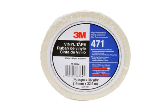 3M(TM) Vinyl Tape 471 White, 3/4 in x 36 yd