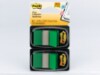 Post-it® Flags, Green, 1 in Wide, 50/Dispenser, 2 Dispensers/Pack