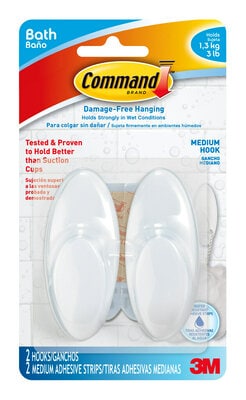 Command&trade; Ganchos Medianos para Baño con Tiras Resistentes al Agua, Bath-18