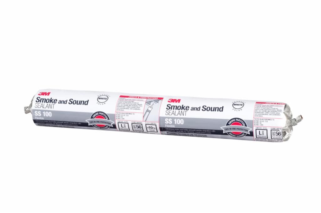 Our 3M™ Smoke and Sound Sealant SS100 is designed to seal construction joints and through penetrations in non-fire-rated wall and floor assemblies. In addition, this latex sealant acts as a draftstop to prevent unwanted air movement while providing a barrier against dust and other airborne particula