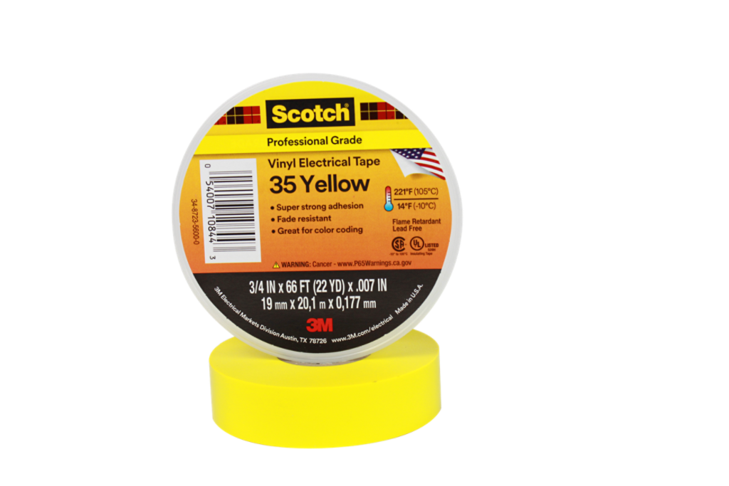 3-M 35-YELLOW-3/4X66FT YELLOW VINYL TAPE 3/4-INCH X 66-FEET