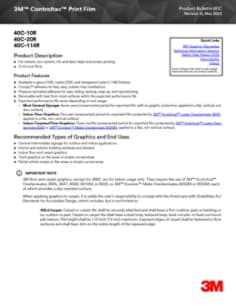 Product Bulletin 40C, 3M™ Controltac™ Print Film 40C, Release C, April 2015.