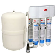 A 3M™ Under Sink Reverse Osmosis Water Filtration System, 3MRO501 with Multi-Stage Filtration Process and Dedicated Faucet.