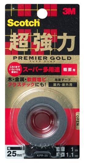 スコッチ® 超強力両面テープ プレミアゴールド スーパー多用途 粗面用 KPR-25, 灰, 25 mm x 1 m, 20 巻/箱 |  3Mジャパングループ