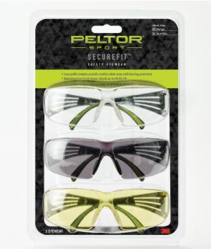 Peltor Sport SecureFit Safety Eyewear, SF400-P3PK-6, 3 Pack: Clear + Amber + Gray Lenses, AF, 6pk/csimage