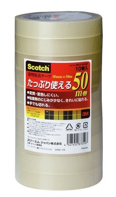 スコッチ® 透明粘着テープ 500 (50m巻 巻芯径76mm) 500-3-18-10P
