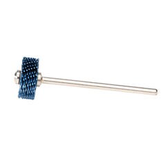 Scotch-Brite™ Radial Bristle Disc, 9/16 in x 1/16 in P400. Scotch-Brite™ Radial Bristle Disc, using proprietary 3M™ Ceramic Abrasive Grain and molded, flexible bristles, provides more surface contact than wire brushes and maintains abrasive property throughout the life of the disc. Our fast-running disc removes paint, stains, adhesives, weld burns, rust, heavy oxides, and surface contaminants from large areas.,  61500151610