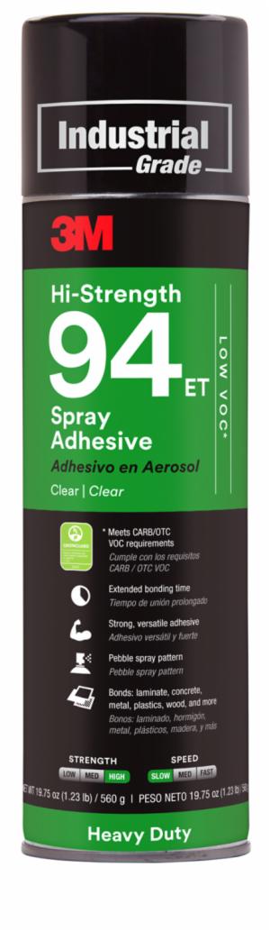 3M™ Hi-Strength Spray Adhesive 94ET, Low VOC <20%, Clear, 24 fl oz (Net Wt 19.8 oz), 1 Can/Case, Sampleimage