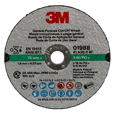 3M General Purpose Cut-Off Wheel 01988 — 3 in × 1/16 in