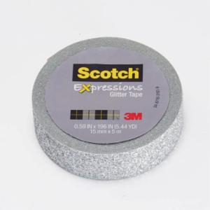 Scotch Expressions Glitter Tape C514-SIL, .59 in x 196 in (15 mm x 5 m) Silver Glitter image Scotch Expressions Glitter Tape C514-SIL, .59 in x 196 in (15 mm x 5 m) Silver Glitterimage