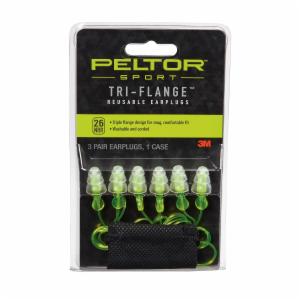 Peltor Sport Tri-Flange Corded Reusable Earplugs 97317-10DC, 3 Pair Pack Neon Yellowimage