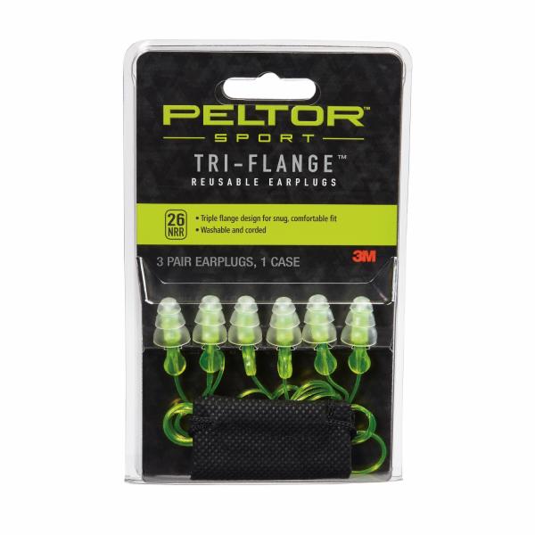 Peltor Sport Tri-Flange Corded Reusable Earplugs 97317-10DC