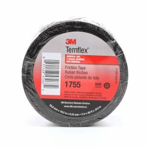 3M™ Temflex Cotton Friction Tape 1755, 2 in x 60 ft, Black, 30 rolls/Caseimage
