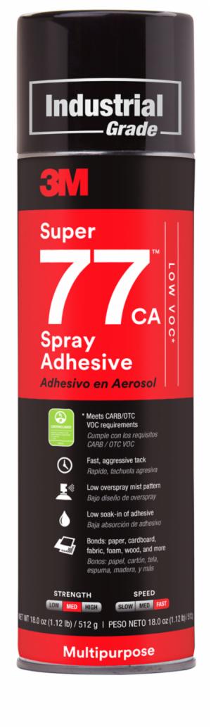 3M™ Super 77 CA Multipurpose Spray Adhesive, Low VOC <25%, Clear, 24 fl oz (Net Wt 18.0 oz), 1 Can/Case, Sampleimage