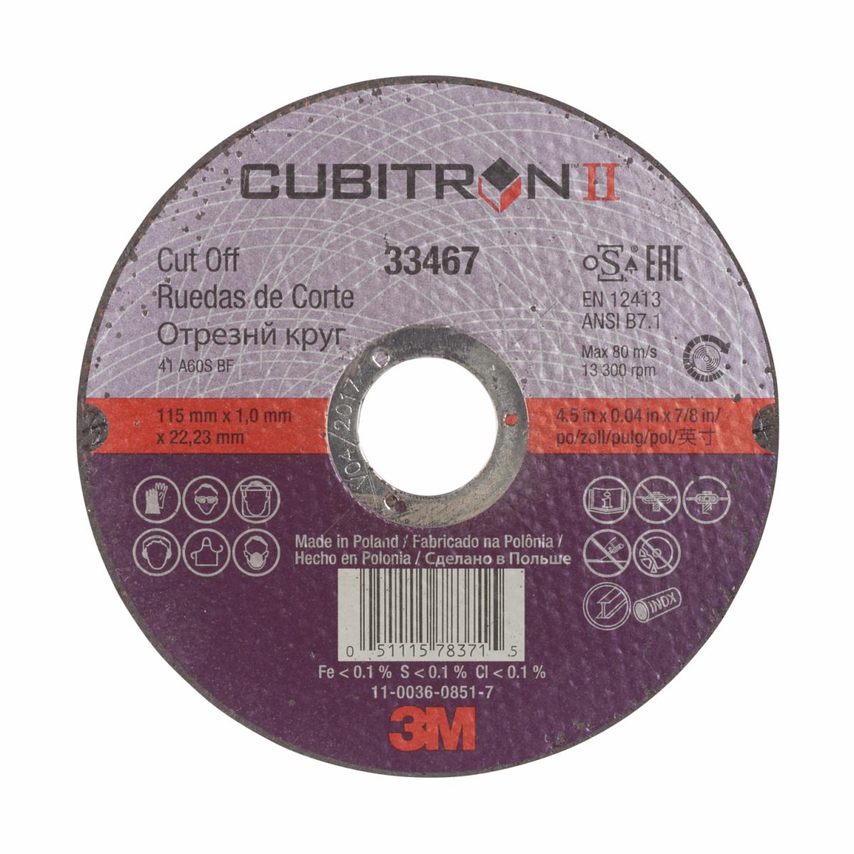 3M™ Cubitron™ II CutOff Wheel, 115 mm x 1 mm x 22.23 mm, 33467 3M United Kingdom