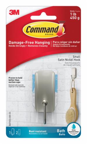 Command Bath Small Hook BATH33-SN-ES, Satin Nickel image Command Bath Small Hook BATH33-SN-ES, Satin Nickelimage
