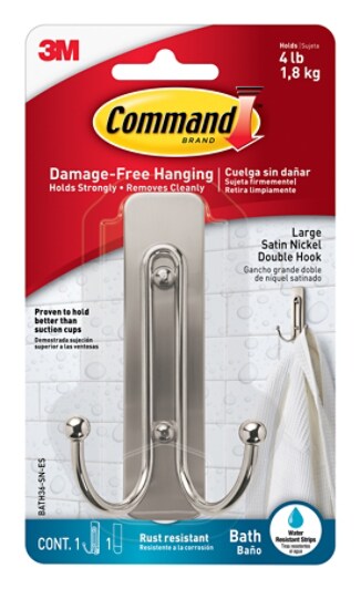 Command Bath Large Satin Nickel Double Hook 3m United States Bath Large Satin Nickel Double Hook