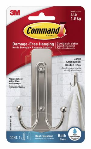 Command Large Double Bath Hook BATH36-SN-ES, Satin Nickel image Command Large Double Bath Hook BATH36-SN-ES, Satin Nickelimage