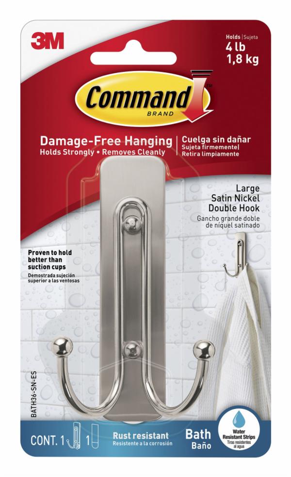 Command Large Double Bath Hook BATH36-SN-ES