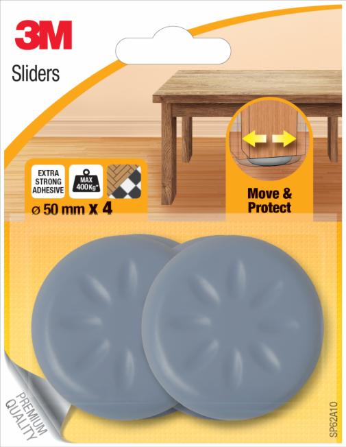 3M Glisseurs "Déplace & Protège" - Gris, 4 pèces,  50mm