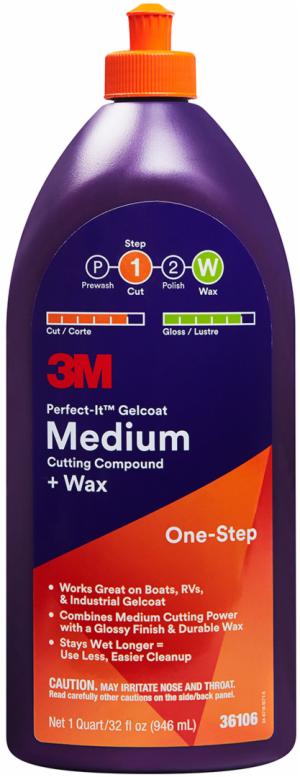 3M™ Perfect-It Gelcoat Medium Cutting Compound + Wax, 36106, 1 quart (946 mL), 6 per case image 3M™ Perfect-It Gelcoat Medium Cutting Compound + Wax, 36106, 1 quart (946 mL), 6 per caseimage